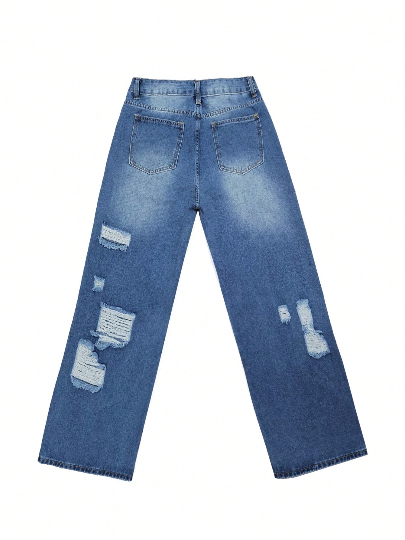 Ripped Jeans Blue Retro Floor Length Pants