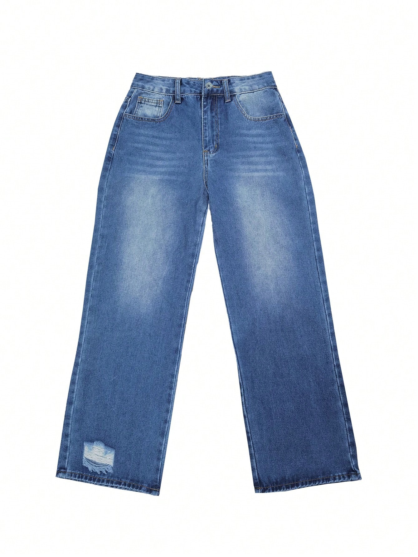 Ripped Jeans Blue Retro Floor Length Pants