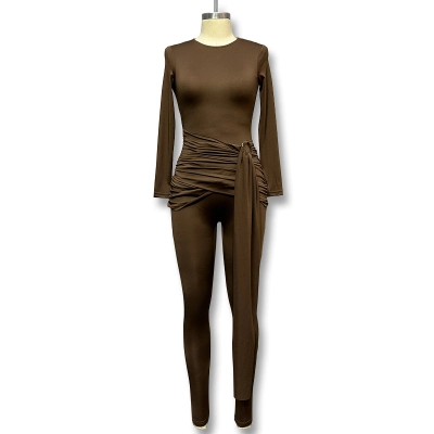  Lace-Up Front Ribbed Bodysuit - Mock Neck Long Sleeve Solid Jumpsuit with Metal Grommets 02