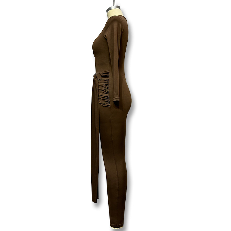  Lace-Up Front Ribbed Bodysuit - Mock Neck Long Sleeve Solid Jumpsuit with Metal Grommets