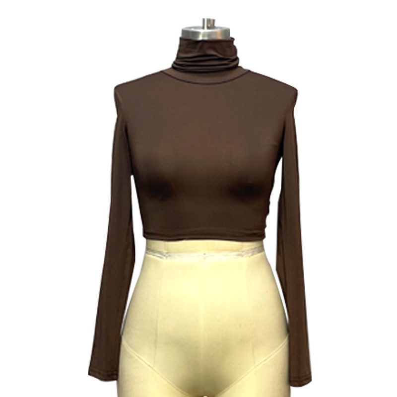 Women's Long Sleeve Crop Top – High Neck Ribbed Thermal Tee