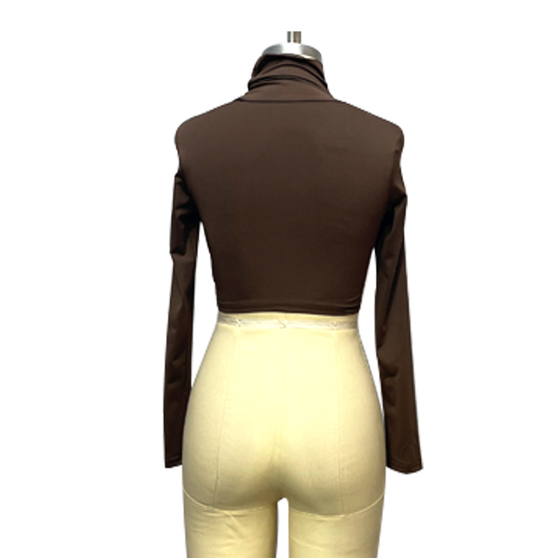 Women's Long Sleeve Crop Top – High Neck Ribbed Thermal Tee