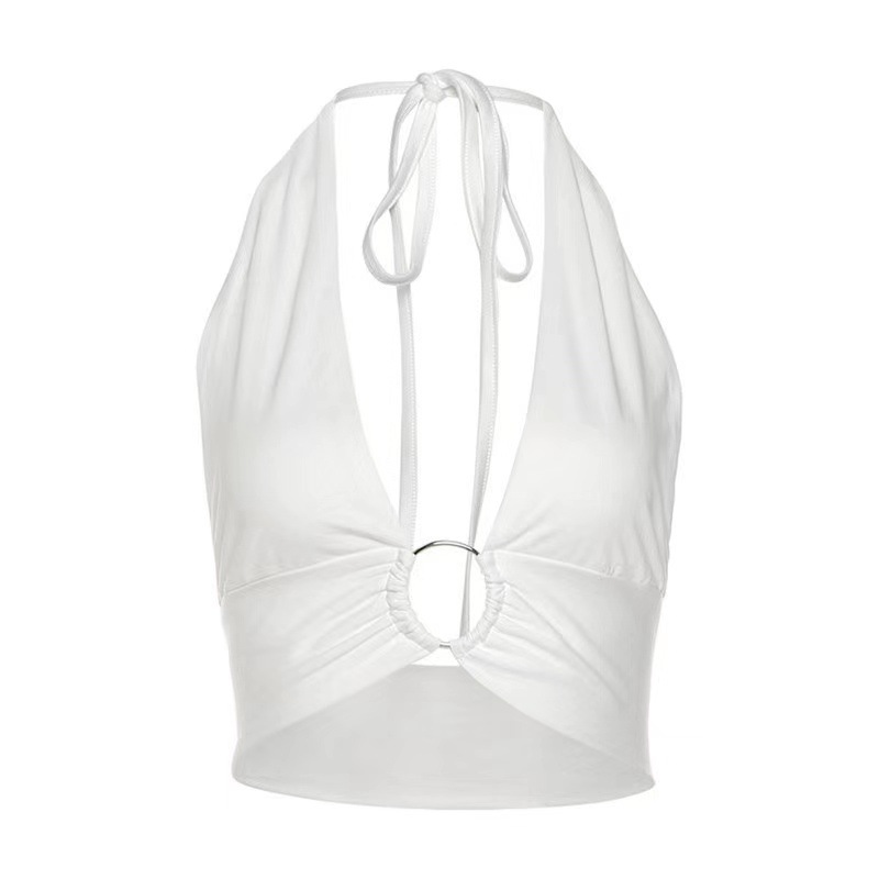 Women's Racerback Crop Top with Tie Detail – Sexy Low-Cut Ribbed Tank Top