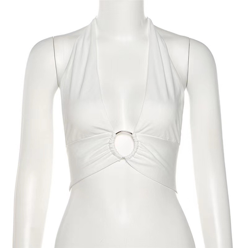 Women's Racerback Crop Top with Tie Detail – Sexy Low-Cut Ribbed Tank Top