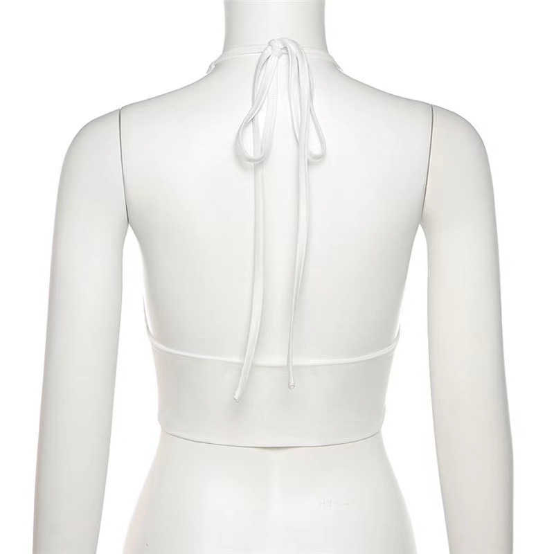 Women's Racerback Crop Top with Tie Detail – Sexy Low-Cut Ribbed Tank Top