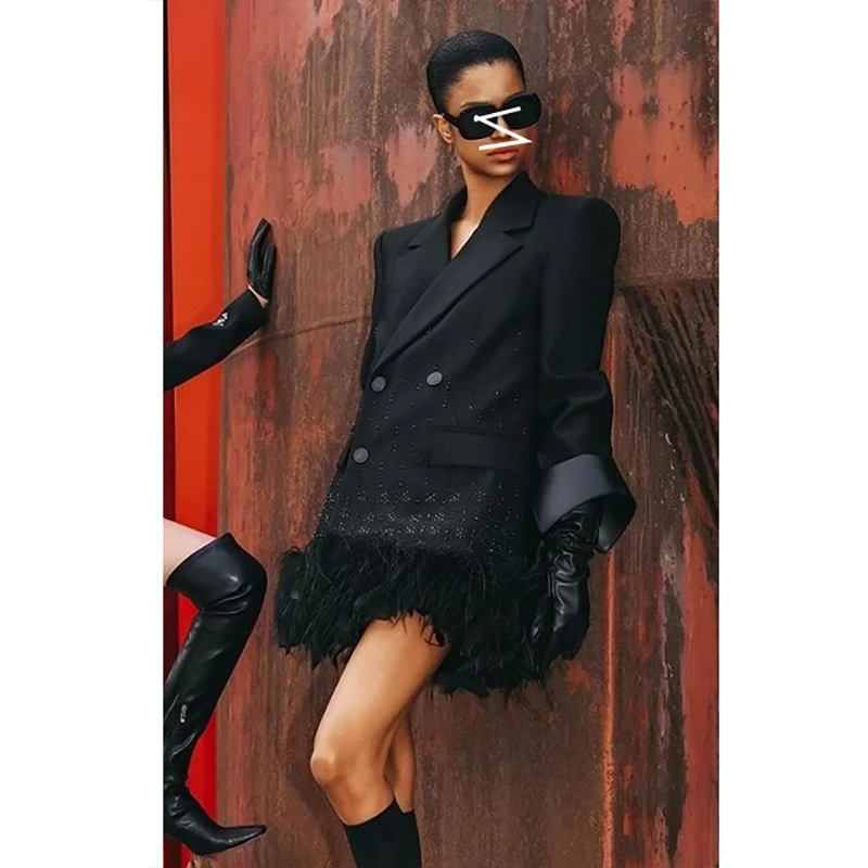 Edgy Chic Women's Double-Breasted Tailored Blazer Dress