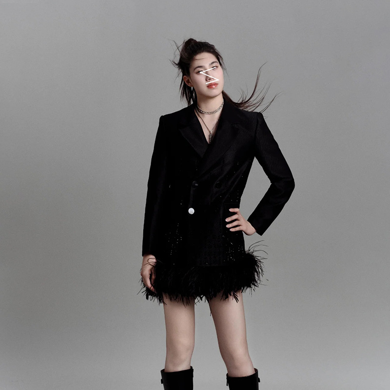 Edgy Chic Women's Double-Breasted Tailored Blazer Dress