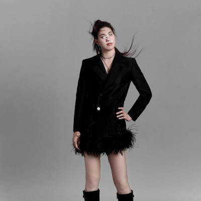 Edgy Chic Women's Double-Breasted Tailored Blazer Dress 02