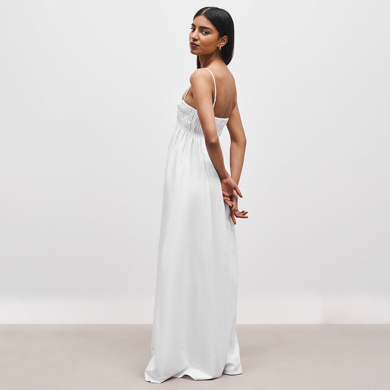 [2025 Summer New] Solid Color Spaghetti Strap Ruched Long Dress 