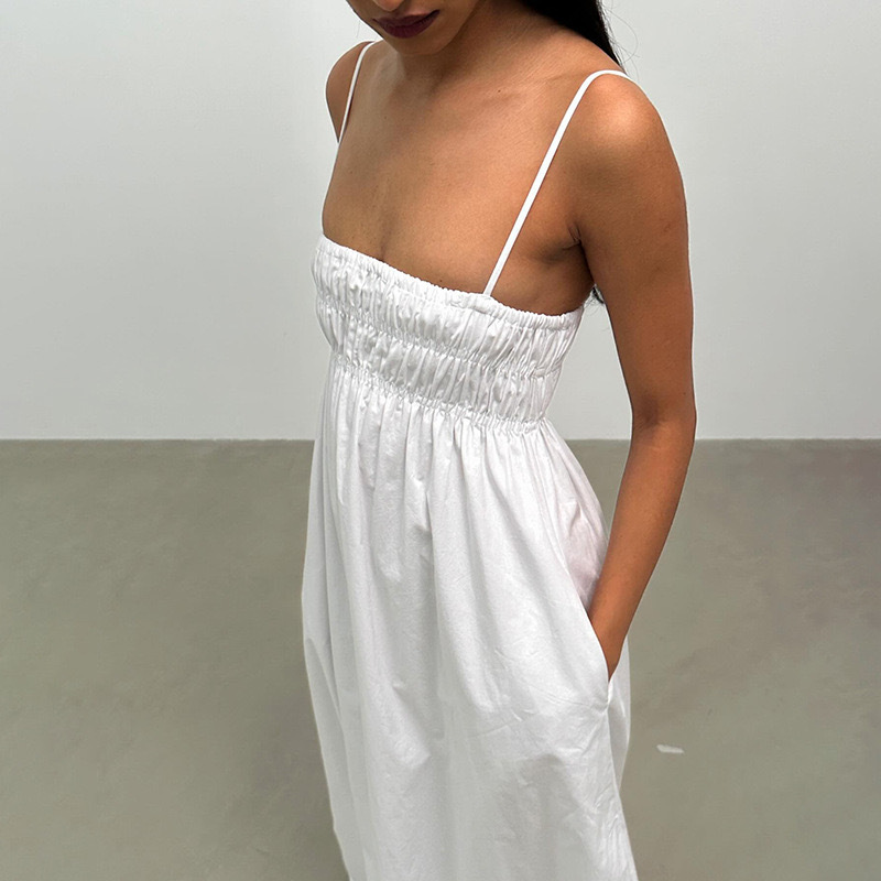 [2025 Summer New] Solid Color Spaghetti Strap Ruched Long Dress 