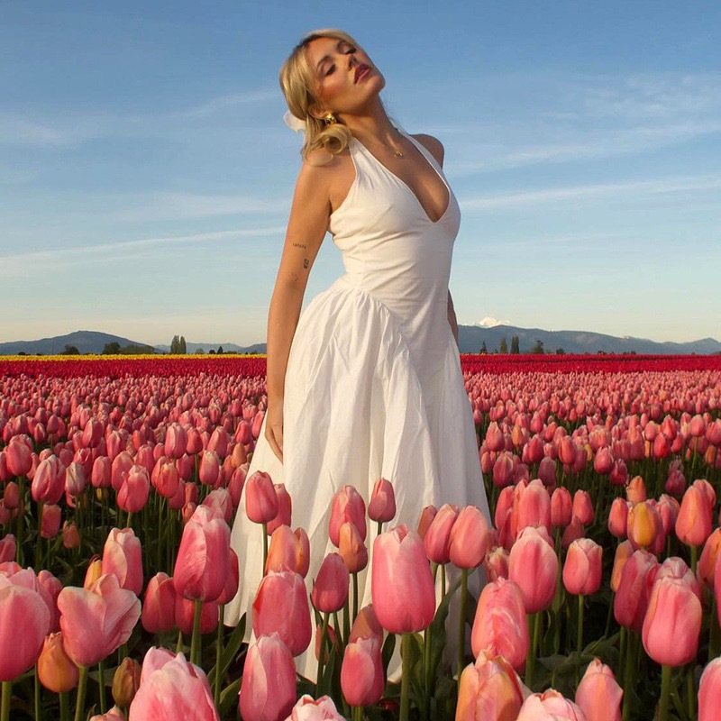 [2025 New Arrival] Halter Deep V-Neck Sleeveless Midi Dress