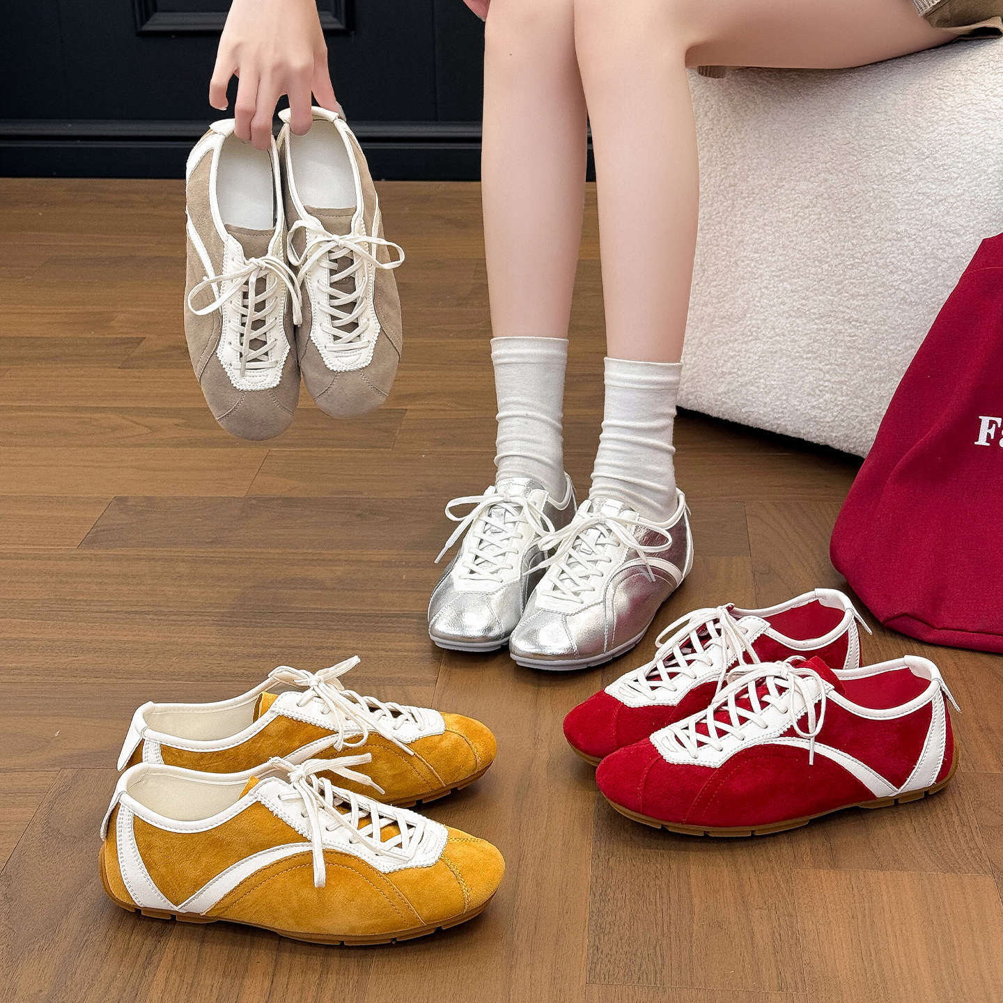 2025 Women's German Trainer Sneakers – Genuine Lambskin Leather, Lightweight & Comfortable Casual Shoes