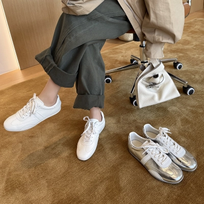 2026 Spring Women's Ballet-Core German Trainer Sneakers – Soft Leather, Cushioned Flat Shoes, Minimalist Design 01