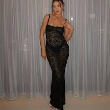 Fashionable One Neck Sexy See Through Lace Slim Fit Dress  review Ashley Roberts