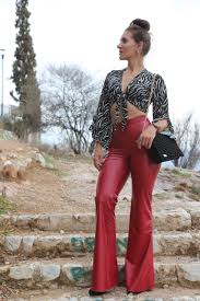 High Waisted Light Sensitive PU Leather Pants, Black Glossy Flared Pants review Jessica Thompson