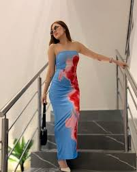 Sexy Strapless Printed Bag Hip Slit Dress review Ava Thompson