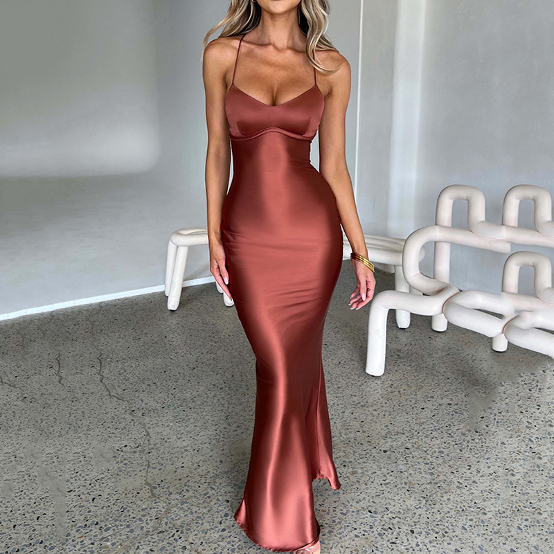Designsoo Sexy suspender satin dress