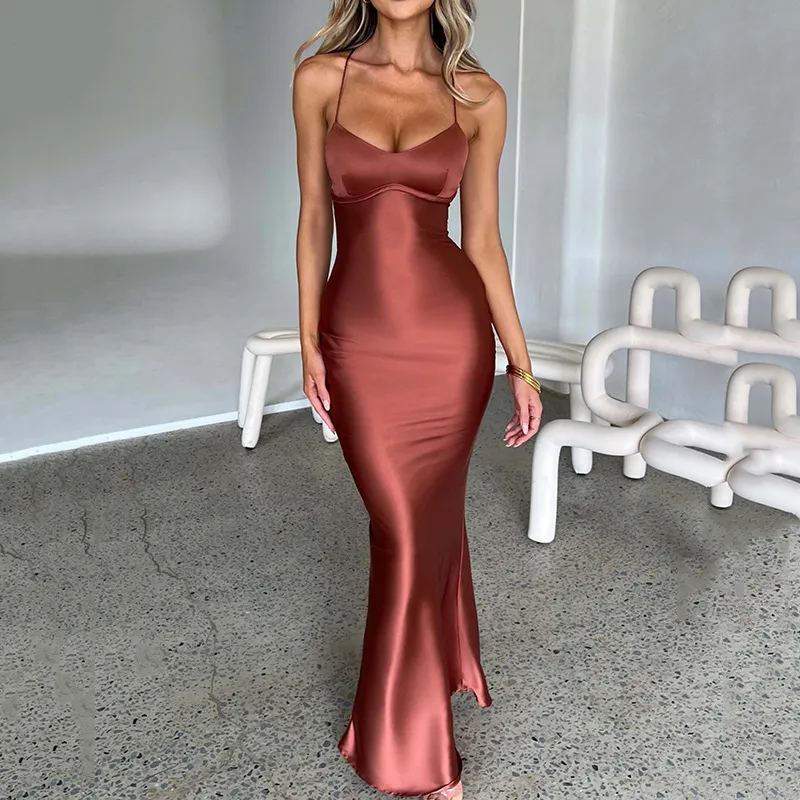 Sexy suspender satin dress