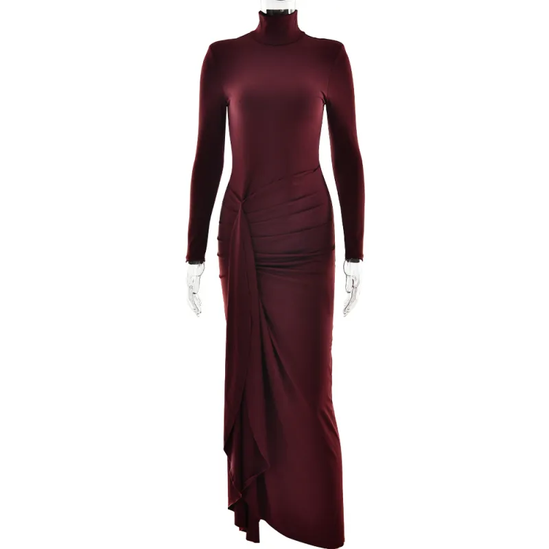 Autumn and winter fashionable and sexy high slit strap waist hugging long skirt