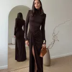 Autumn and winter fashionable and sexy high slit strap waist hugging long skirt