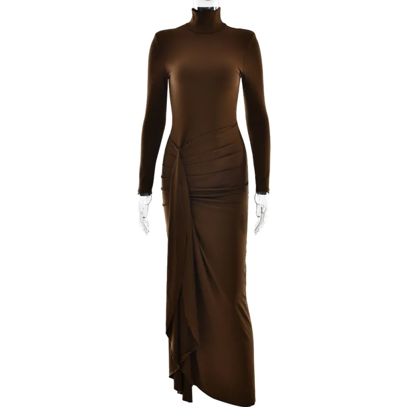 Autumn and winter fashionable and sexy high slit strap waist hugging long skirt