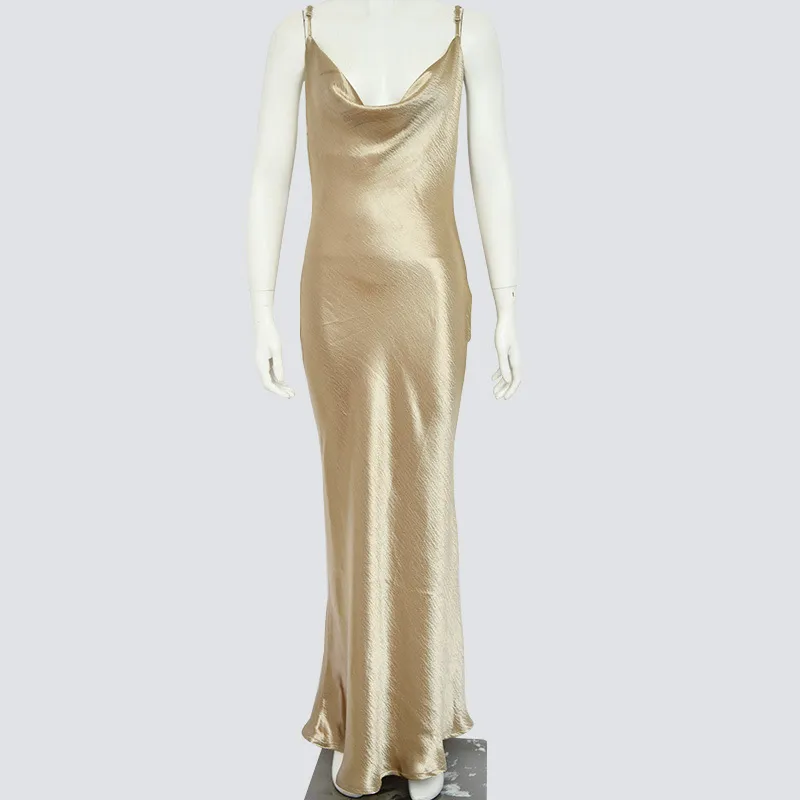 Elegant Satin Slip Backless Maxi Dress