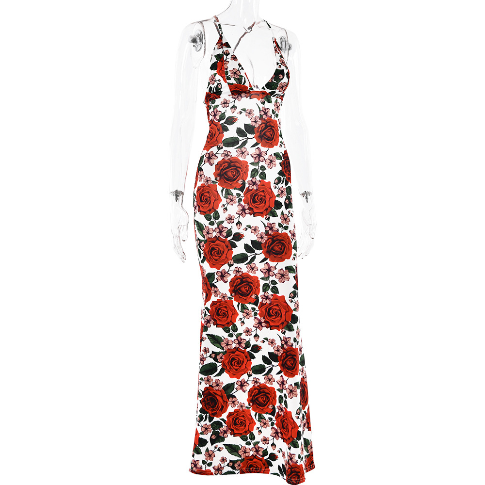 Designsoo Fashionable printed backless slim fit dress