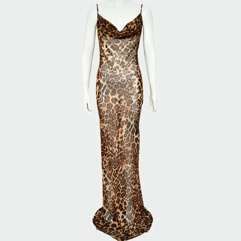 Leopard print backless dress