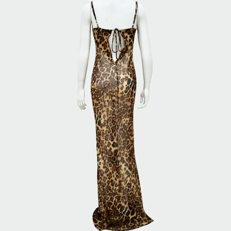 Leopard print backless dress