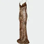 Leopard print backless dress