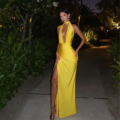 Sexy V-Neck Halter Backless Maxi Dress 01