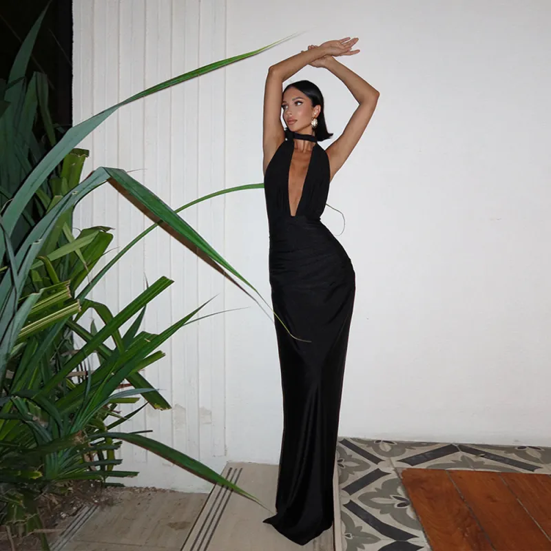 Sexy V-Neck Halter Backless Maxi Dress