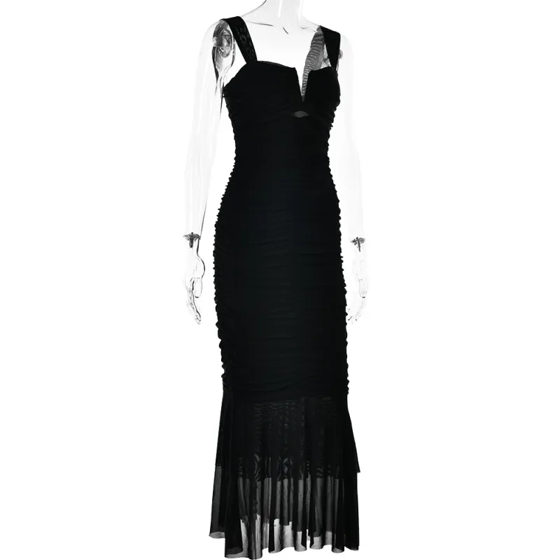 Tight pleated fishtail dress
