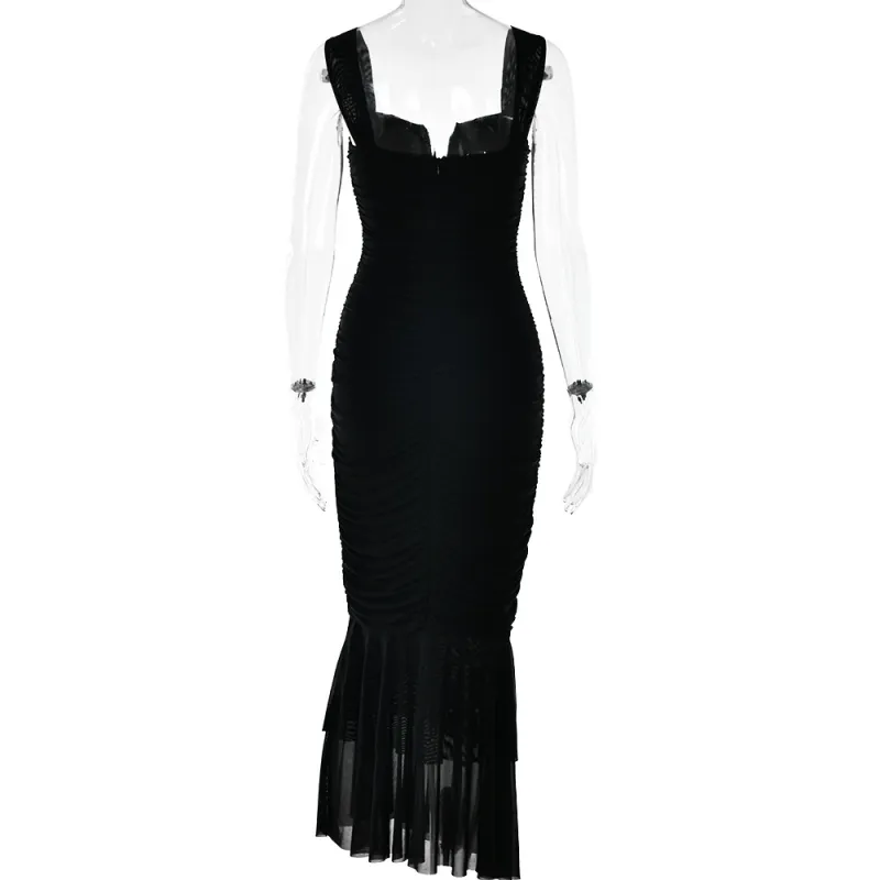Tight pleated fishtail dress