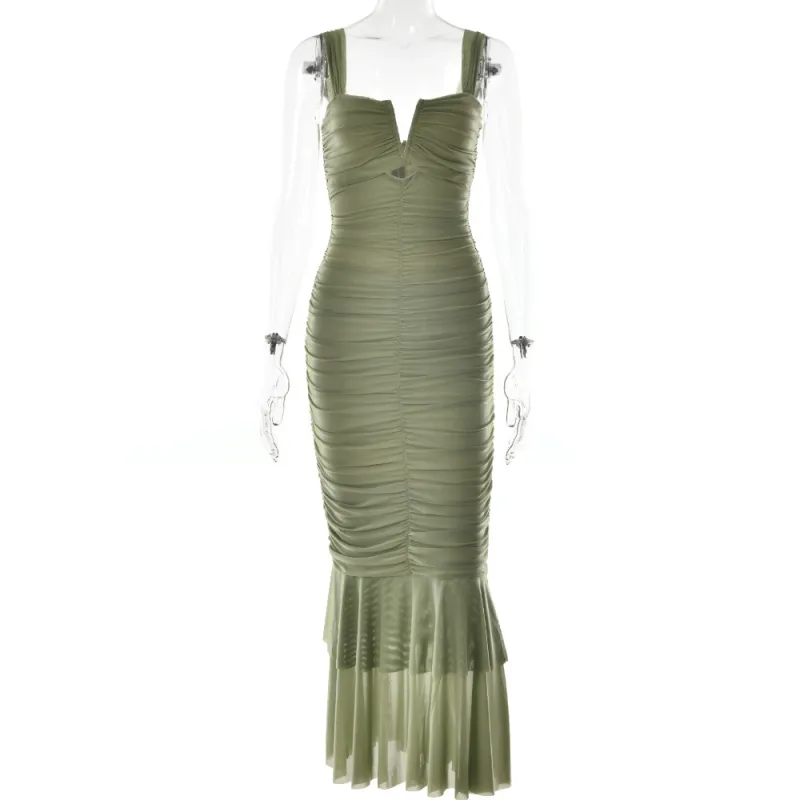 Tight pleated fishtail dress