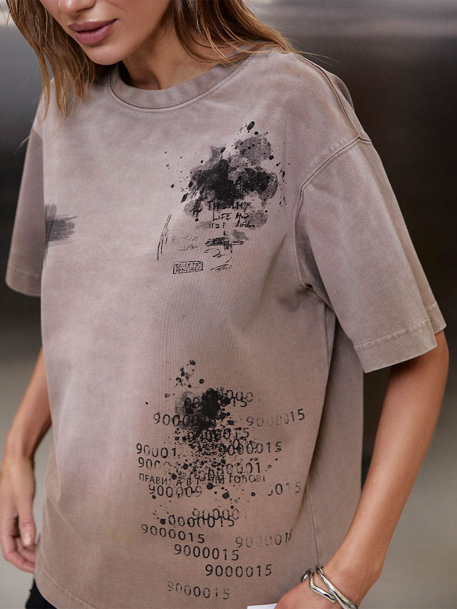 Unisex Print Graffiti Short Sleeve T-Shirt, Loose Fit Casual and Versatile