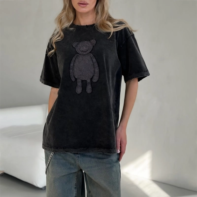 Unisex Anime Bear Patchwork Short Sleeve T-Shirt 02