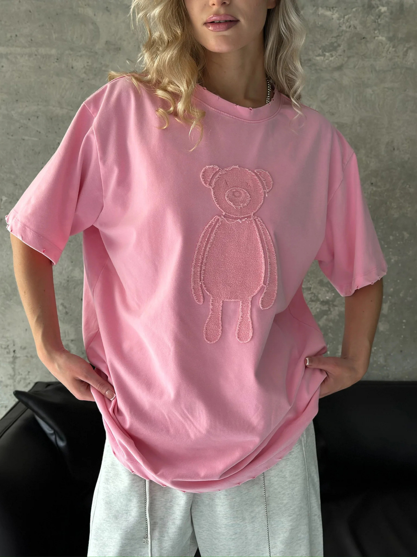 Unisex Anime Bear Patchwork Short Sleeve T-Shirt