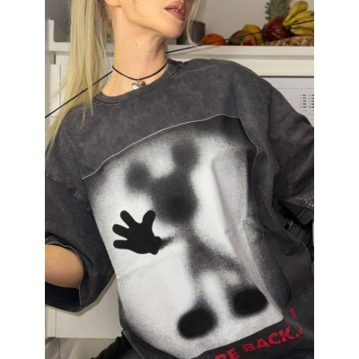 Designsoo Unisex Cartoon Print Crew Neck Short Sleeve Cotton T-Shirt, Casual and Versatile 02