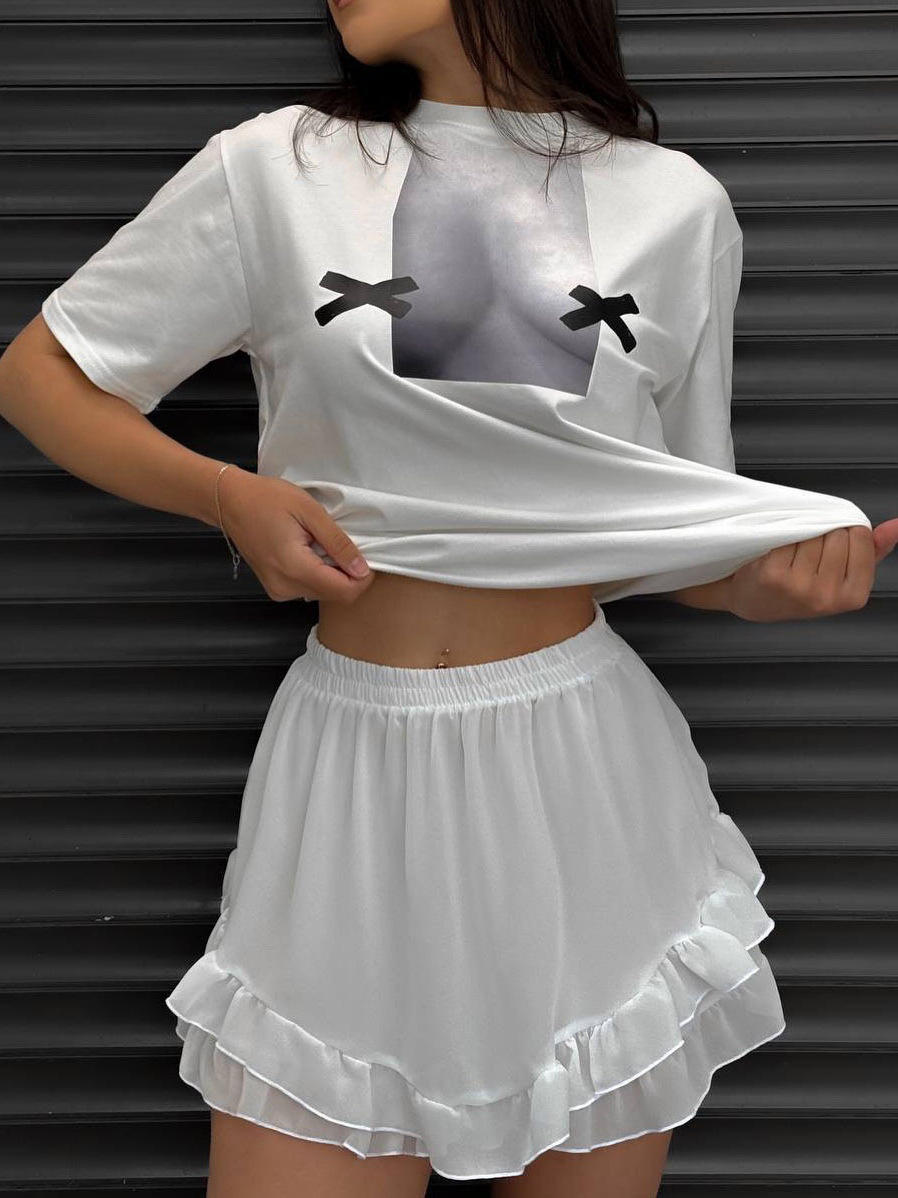 Women's Bow Short Sleeve T-Shirt, Sweet and Versatile