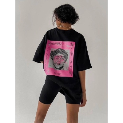 Unisex Abstract Art Print Round Neck T-Shirt with Back Design 01