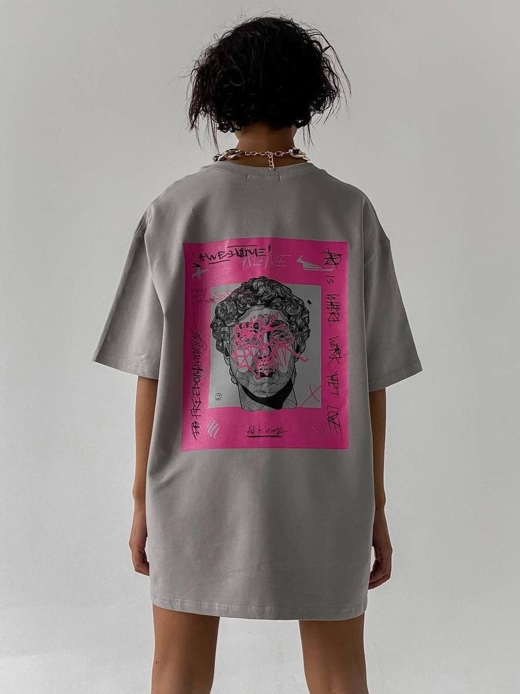 Unisex Abstract Art Print Round Neck T-Shirt with Back Design