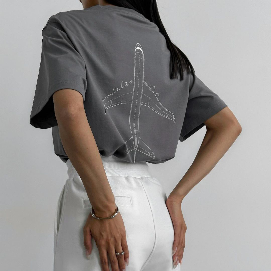 Unisex Airplane Print Short Sleeve T-Shirt