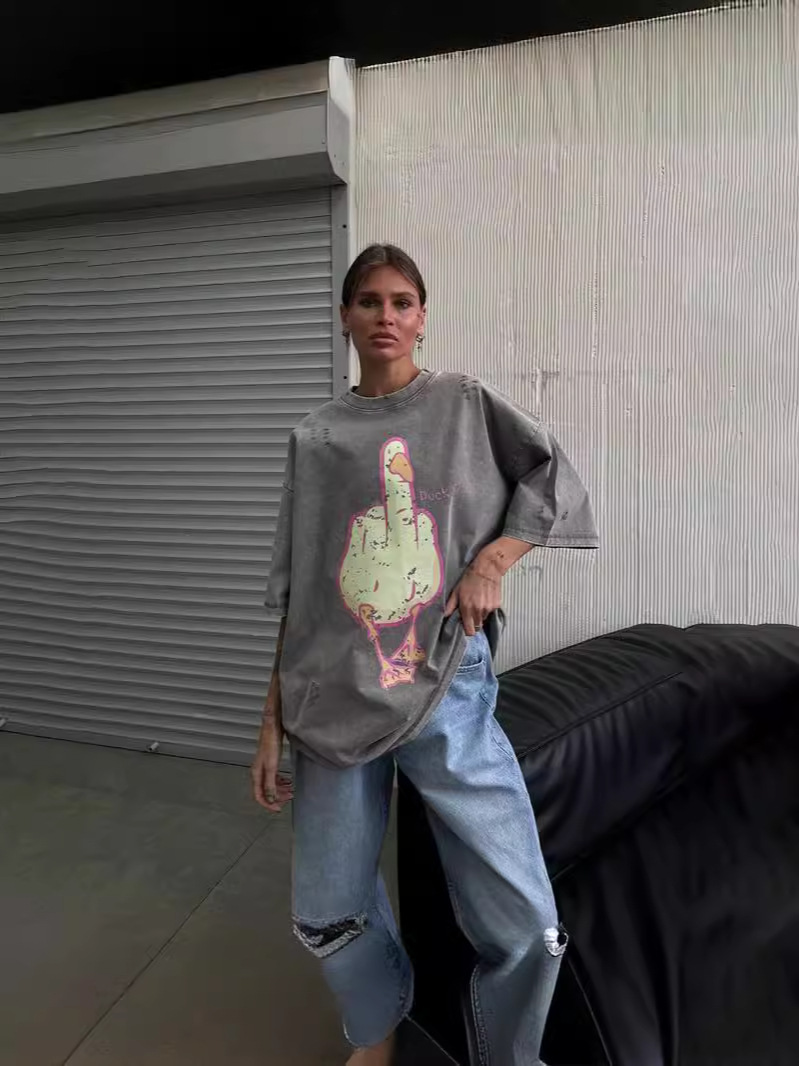 Unisex Cartoon Duck Print Casual T-Shirt, Loose Fit and Versatile