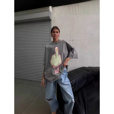 Unisex Cartoon Duck Print Casual T-Shirt, Loose Fit and Versatile 01