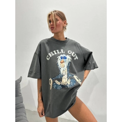 Unisex Cute Cartoon Print T-Shirt, Loose Fit Casual and Versatile 02