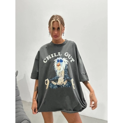 Unisex Cute Cartoon Print T-Shirt, Loose Fit Casual and Versatile 01