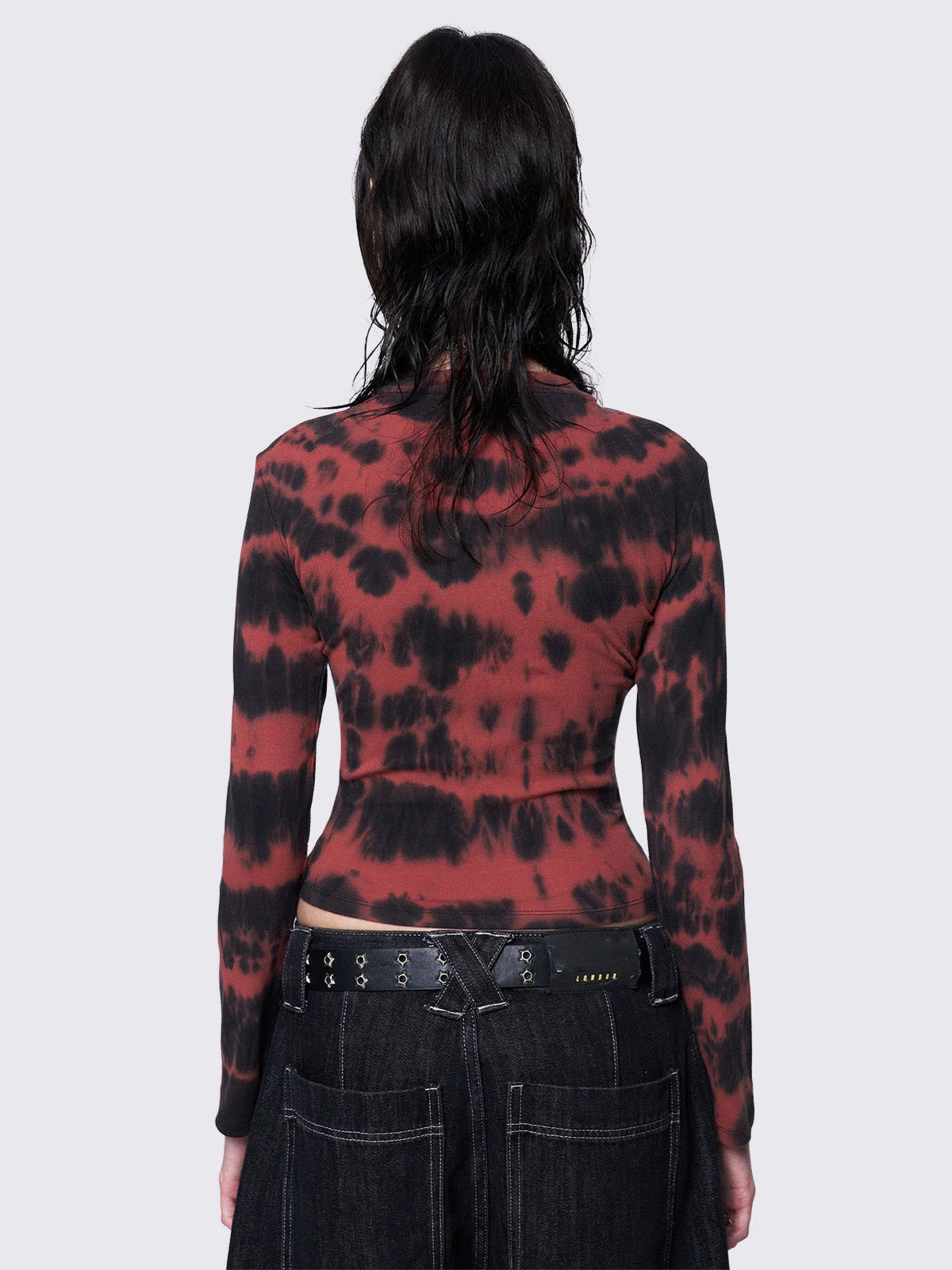 Unisex Subculture Cross Tie-Dye Metal Decor Long Sleeve T-Shirt