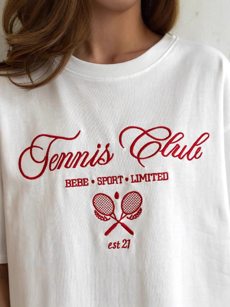 Women's American Tennis Embroidered Cotton T-Shirt