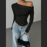 Women's Faux Two-Piece Waist-Cinching Lace Long T-Shirt